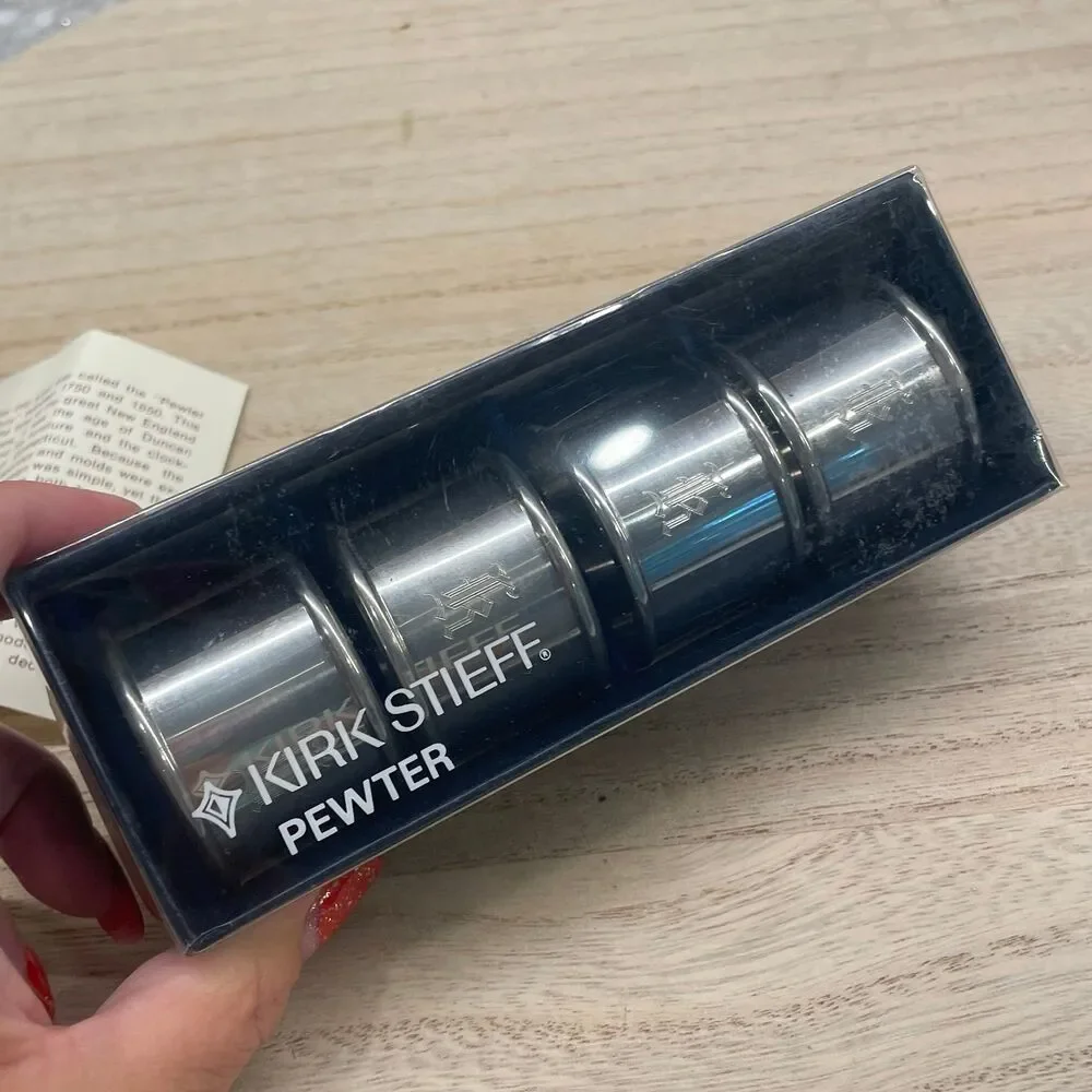 Kirk Stieff Pewter Napkin Rings Set in Box Modern & Colonial Vintage Table